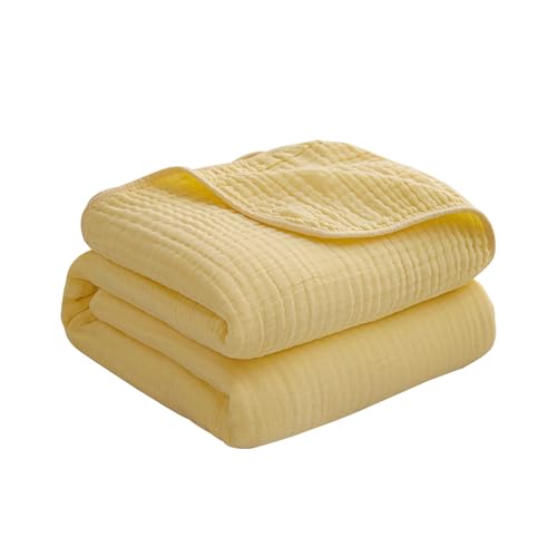 DEZYPZAM Tagesdecke 100% Baumwolle | Leichte, Atmungsaktive Sommerdecke für Erwachsene & Baby | als Kuscheldecke, Bettüberwurf, Couch-Überwurf (Gelb,110x110cm) von DEZYPZAM