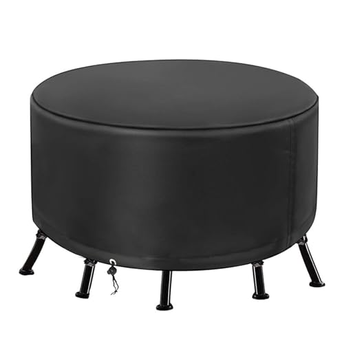 Runder Gartentisch Möbel Abdeckung, Wasserdicht, UV-beständig 420D Oxford Gewebe Gartentisch Schutzhülle, für Möbelsets Sitzgruppe Rund (Schwarz,70 x 27.5 inch) von DEZYPZAM