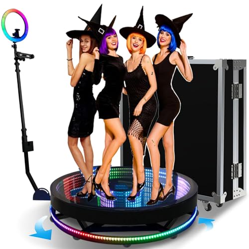DEaThsalL 360 Photo Booth-Maschine, Glas-Selfie-Plattform, Automatische 360°-Drehung Mit Fernbedienung, Mit Flightcase/RGB-Lichtleiste, FüR Party, Live-Streaming, Vermietung,115CM von DEaThsalL