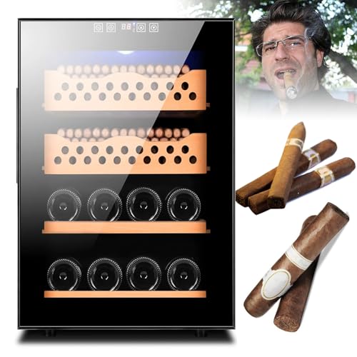 DEaThsalL 50-l-Humidor (Fassungsvermögen: ca. 300 Zigarren/200 Zigarren + 8 Flaschen), intelligenter elektronischer 60-W-Humidor (Temperatur 11–18 °C) – Geschenk für Männer von DEaThsalL