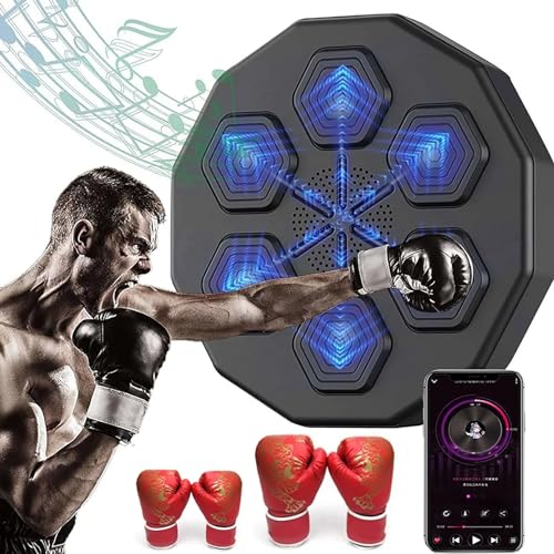 DEaThsalL An Der Wand Montiertes BoxtrainingsgeräT, Bluetooth-Musikboxmatte, Mit LED-Licht + 2 Paar Boxhandschuhen, Boxreaktionstraining, FüR Zuhause, Drinnen, Fitnessstudio von DEaThsalL