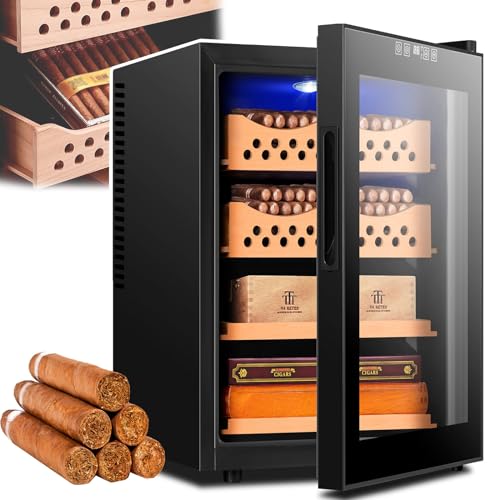 DEaThsalL Elektrischer Zigarrenkistenkühler, 50-Liter-Zigarrenkistenschrank (Kapazität 300) mit Befeuchtung (11–18 °C), Dual-Core-Kühlhumidor von DEaThsalL