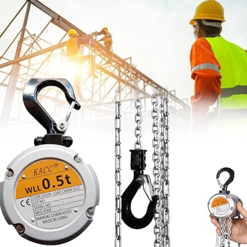 DEaThsalL Kettenzughaken, Leichter 250/500 Kg Kettenzug, Mit Robustem Stahlhaken – 360° Drehbar, Zum Heben Von GüTern In WerkstäTten, Baustellen, Lagerhallen,500KG*3M von DEaThsalL