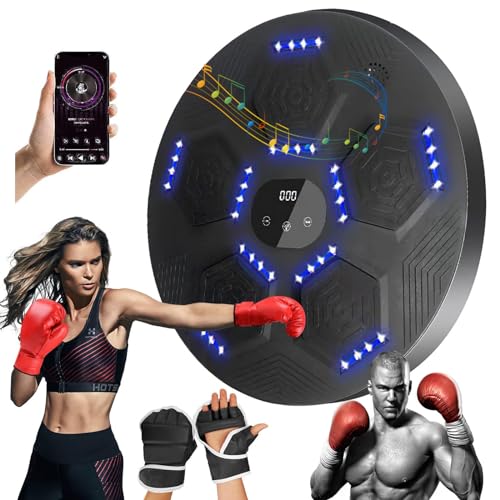 DEaThsalL Musikboxmaschine, An Der Wand Montiertes Boxreaktionsziel, Bluetooth-Verbindung, 1–18 Geschwindigkeiten, Licht- Und Musikbox-TrainingsausrüStung, Mit Handschuhen,Black von DEaThsalL