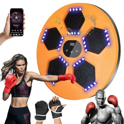 DEaThsalL Musikboxmaschine, An Der Wand Montiertes Boxreaktionsziel, Bluetooth-Verbindung, 1–18 Geschwindigkeiten, Licht- Und Musikbox-TrainingsausrüStung, Mit Handschuhen,Orange von DEaThsalL