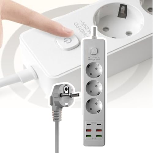 Steckdose mit Draht, europäischer Standard, 4 USB + 2 Typ-C, Pd Mehrzweck, mit Hauptsteuerschalter, kann mehrere Geräte für Home Office mit Strom versorgen, schwarz + 3 Steckdose mit Draht, europäischer Standard, 4 USB + 2 Typ-C, Pd Mehrzweck, mit Hauptsteuerschalter, kann mehrere Geräte für Home Office mit Strom versorgen, schwarz + 3 von DEaThsalL