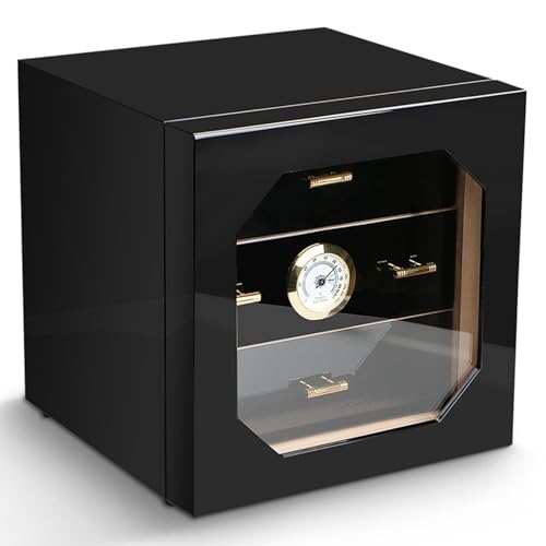 Zigarrenhumidor, Zedernholz-Zigarrenkiste, Humidor mit Hygrometer und herausnehmbarem Zedernholztablett, schwarzer Hochglanz-Klavierlack, Zigarrenzubehör Zigarrenhumidor, Zedernholz-Zigarrenkiste, Humidor mit Hygrometer und herausnehmbarem Zedernholztablett, schwarzer Hochglanz-Klavierlack, Zigarrenzubehör von DEaThsalL
