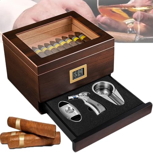 Zigarrenhumidor, doppeltes Fassungsvermögen für 50–60 Zigarren, Schubladendesign, Zedernholz, digitales Hygrometer, Sichtglas, Aschenbecher mit Feuerzeug,Silver Zigarrenhumidor, doppeltes Fassungsvermögen für 50–60 Zigarren, Schubladendesign, Zedernholz, digitales Hygrometer, Sichtglas, Aschenbecher mit Feuerzeug,Silver von DEaThsalL