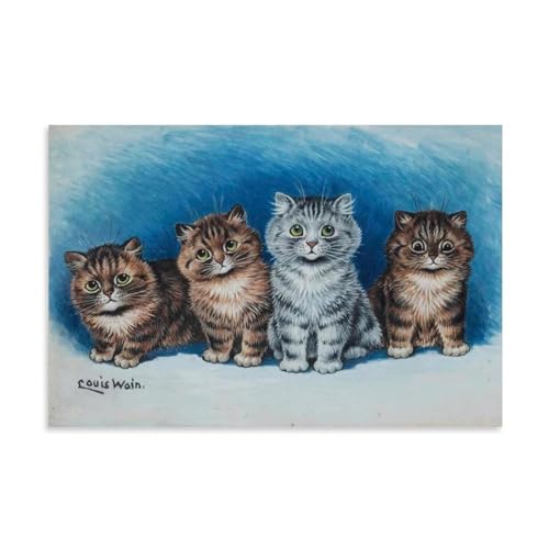 Kunstdruck auf Leinwand, Motiv: Vier Katzen von Louis Wain, Maler, Kunstwerk, Kunstdruck, hängende Foto, Geschenkidee, Dekoration, Häuser, Kunstwerke, 40 x 60 cm von DEcter