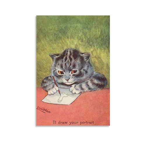 Louis Wain Kunstdruck-Poster, Motiv: Katzen 2 von Louis Wain, Kunst, Malerei, Leinwand, Heimdekoration, Schlafzimmer, moderne Dekorationen, Geschenke, 20 x 30 cm von DEcter