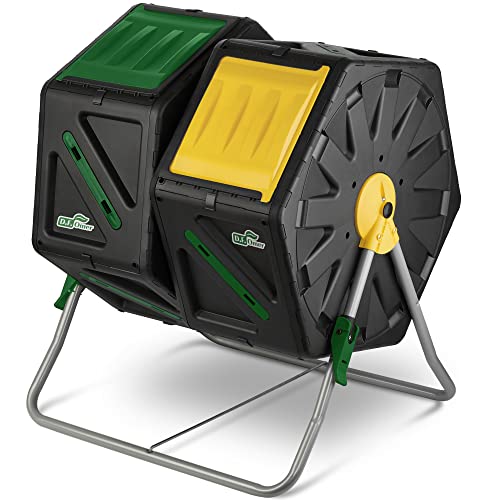 DF OMER Zweikammer-Trommelkomposter – Kleiner Komposter mit Easy-Turn-System, 2 Schiebetüren, Stabilem Stahlrahmen – All-Season, BPA-frei, UV-geschützt (70 L/18,5 gal) von DF OMER