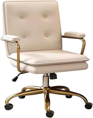 DFAEEKIYO Bürostuhl, Computerstuhl, hohe Rückenlehne, Lederarmlehne mit neigbarer Rückenlehne, Schreibtisch (Beige, goldfarbene Beine) von DFAEEKIYO