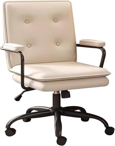 DFAEEKIYO Bürostuhl, Computerstuhl, hohe Rückenlehne, Lederarmlehne mit neigbarer Rückenlehne, Schreibtisch (Beige, schwarze Beine) von DFAEEKIYO