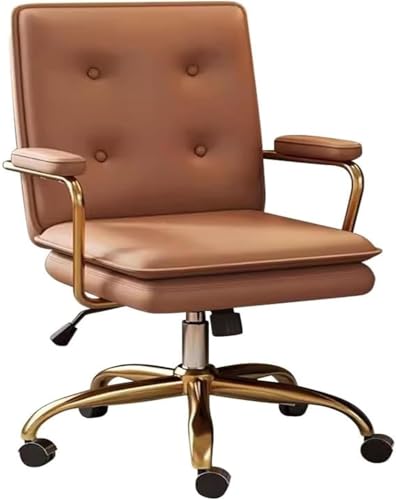 DFAEEKIYO Bürostuhl, Computerstuhl, hohe Rückenlehne, Lederarmlehne mit neigbarer Rückenlehne, Schreibtisch (Braun, goldfarbene Beine) von DFAEEKIYO