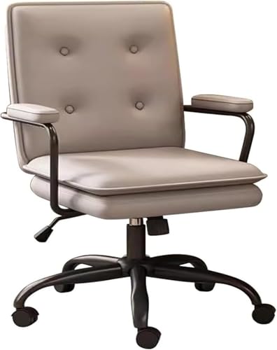 DFAEEKIYO Bürostuhl, Computerstuhl, hohe Rückenlehne, Lederarmlehne mit neigbarer Rückenlehne, Schreibtisch (Hellgrau, schwarze Beine) von DFAEEKIYO