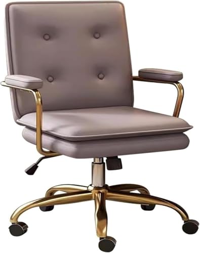 DFAEEKIYO Bürostuhl, Computerstuhl, hohe Rückenlehne, Lederarmlehne mit neigbarer Rückenlehne, Schreibtisch (dunkelgrau, goldfarbene Beine) von DFAEEKIYO