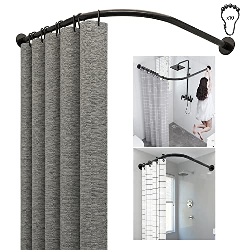 DFANCE Duschstange Ohne Bohren L Form Duschvorhangstange Eck Badewanne,Gebogene Teleskcp Duschvorhangstange Schwarz,Edelstahl,für Badezimmer, Bekleidungsgeschäft, Umkleidekabine,C:90~130x90~130cm von DFANCE