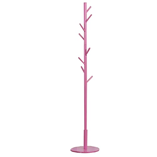 DFANCE Freistehende Garderobe in Baumform,Massiver Garderobenständer Holz Classic Kleiderständer mit 8 Haken,Runde Basis,Standgarderobe für Kleidung Hüte Taschen,Pink von DFANCE