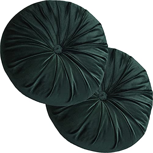 DFANCE Runde Kürbis Kissen 2 Stück,38cm Samt Plissen Werfen Kissen,Samt Bodenkissen Tatami,Handgefertigt,für Zuhause Sofa Stuhl Couch Bett Auto-Dekoration,Dark Green von DFANCE