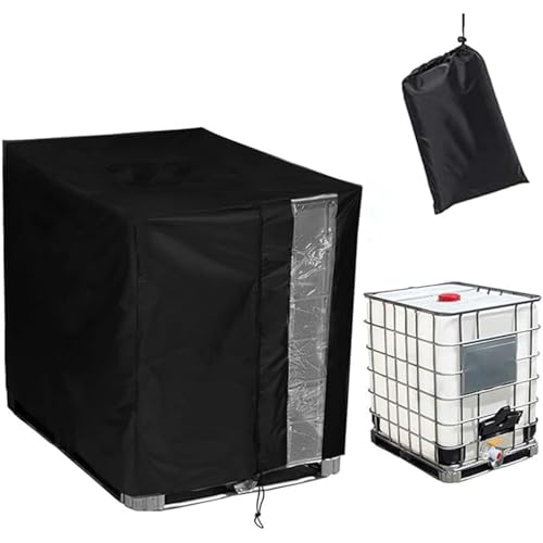 IBC Tank Abdeckung 800L/1000L/1200L,Wassertank Abdeckplane mit Transparenter Folie,Anti-UV Schutzplane Regenwassertank Abdeckung,IBC Wassertank Abdeckung(Size:1200L 130*115*110cm,Color:Schwarz) von DFANCE