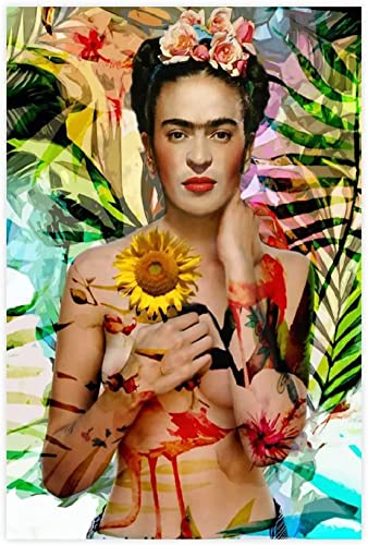 Frida Kahlo Posterdruck moderne Wohnkultur Frida-Porträt Druck auf Leinwand Wandkunst Kunstwerk Frida Kahlo Leinwand Gemälde Wanddekoration Bild für Wohnzimmer Schlafzimmer rahmenlos,40 x 60 cm von DFBFMO