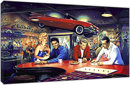 Marilyn Monroe Elvis Presley James Dean Humphrey Bogart Evening at Ricks Diner Poster Bilddruck auf gerahmter Leinwand Wandkunst Home Decoration Unframed,40x60cm von DFBFMO