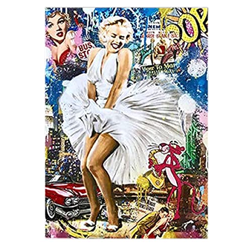 Mode Marilyn Monroe Graffiti Pop Art Leinwand Gemälde Monroe Blowing Rock Poster Druck Wandkunst für Zimmer Home Decor Vintage bunte Banksy Street Art Unframed,50×75cm von DFBFMO