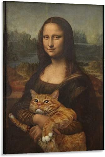 Mona Lisa Kunstwerk Mona Lisa mit Katze Vintage Poster Frau Wandkunst Mona Lisa Funny Portrait Bild Leinwanddruck Pop Art Dekoration, ohne Rahmen,40×60cm von DFBFMO