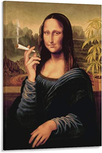 Mona Lisa Smoking A Joint Poster Print Funny Wall Art Decor Mona Lisa bild Leinwand Drucken Bilder Modern Home Decor Malerei Kunstwerk für Wohnzimmer Schlafzimmer Unframed,60×90cm von DFBFMO