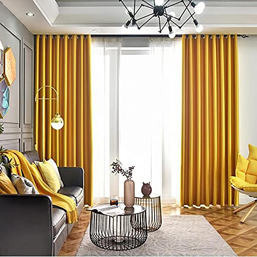 DFFS Luxus Faux Seide Verdunklungsvorhänge Für Wohnzimmer,Satin Fensterschal Mit Ösen,Wärmeisoliert Privatsphäre Gardinen Für Schlafzimmer 1 Panel-Golden 250x270cm(98x106inch) von DFFS