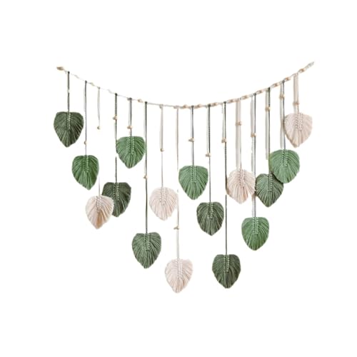 Blatt Makramee Wandbehang Gewebter Wandteppich Blätter Quasten Ornamente Home Wohnzimmer Hochzeitsdekoration Handgemachte Kunst Für die Dekoration von Wänden(Green 2) von DFGBAPKBL