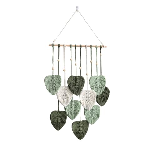 Blatt Makramee Wandbehang Gewebter Wandteppich Blätter Quasten Ornamente Home Wohnzimmer Hochzeitsdekoration Handgemachte Kunst Für die Dekoration von Wänden(Green 3) von DFGBAPKBL