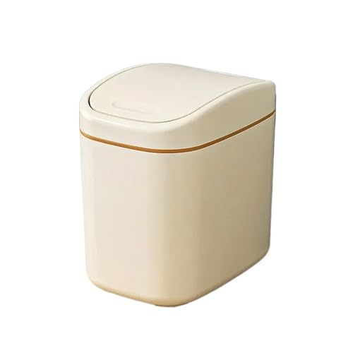 DFGBAPKBL Mini Desktop Mülleimer Kunststoff mit Abdeckung for Home Office Für Desktop-Müll(Beige) von DFGBAPKBL