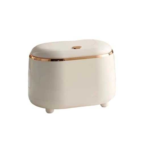 DFGBAPKBL Mini-Tischmülleimer mit Deckel, leichter Kunststoff-Pressmülleimer for Büro, Schlafzimmer Für Desktop-Müll(White) von DFGBAPKBL