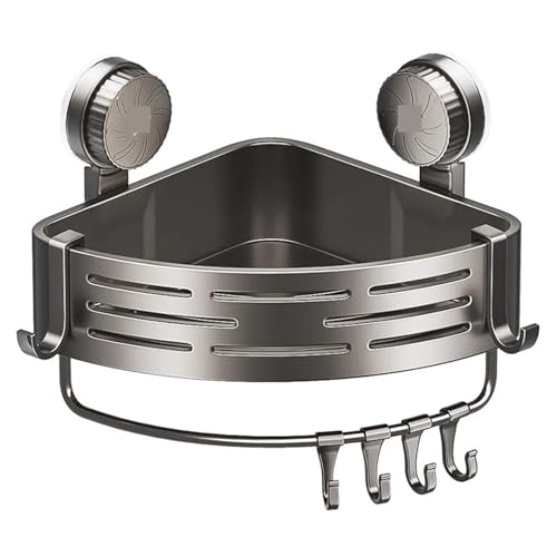 Dreieckiges Korb-Aufbewahrungsregal mit Saugnapf for das Badezimmer, Ecke des Badezimmerwaschbeckens, keine Notwendigkeit, Löcher zu bohren Zur Aufbewahrung von Badezimmerzubehör(Gray 1layer) von DFGBAPKBL