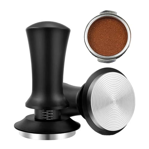 Kaffeestampfer aus Edelstahl, flache/Gewindebasis, federausgeglichen, feste Kraft Zum Zerkleinern von Kaffeepulver(58mm,Black Thread Base) von DFGBAPKBL