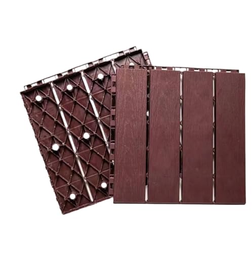 Outdoor-Imitation Holzboden Kunststoff Terrasse Balkon Bad Garten Hof Ökologisches Mosaik 30x30cm Für die Verlegung von Böden im Freien(2Pcs Brown) von DFGBAPKBL