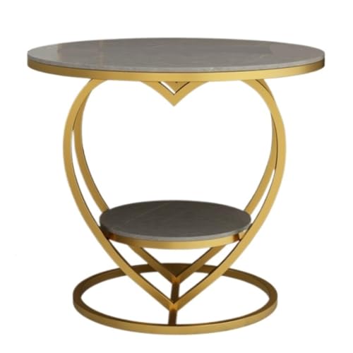 DFGDFA Beistelltisch Doppelschichtiger Kleiner Runder Tisch, Einfacher Nachttisch, Schmiedeeiserner Schiefer-Wohnzimmer-Sofa-Beistelltisch Side Table (Color : Gold, Size : B) von DFGDFA