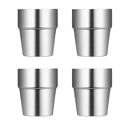 Lansls 4 Stück Premium Edelstahlbecher, 150ml Bruchsichere Metallbecher, Stapelbare Pint Trinkbecher, Isolierter Stapelbarer Doppel-Edelstahlbecher Für Reisen, Outdoor, Camping (Silber) von Lansls