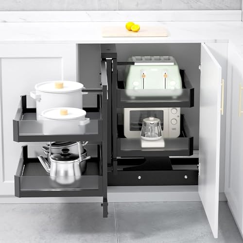 DFGHNBVC Ausziehbarer Eckschrank Mit 4 Körben – Robustes Ausziehbares Lagerregal Für Töpfe Und Geschirr – Küchenschranklösung, Schwingt Nach Links von DFGHNBVC