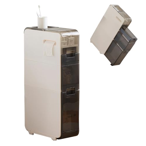DFGHNBVC Eckschrank Für Badezimmer Mit Schublade Und Toilettenpapier-Turmregal, Weiß, 3 Ebenen von DFGHNBVC