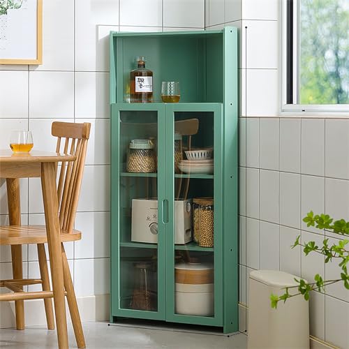 DFGHNBVC Hoher Eckschrank Mit Freistehendem Design, Multifunktionales Küchenregal Mit Hochauflösender Doppelter Offener Schranktür Aus Acryl Und Bambusmaterial, B55*126 * 7Cm von DFGHNBVC