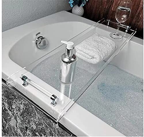 DFGHNBVC Luxuriöses 84 cm Großes Badewannentablett Mit Ablage Für Die Dusche, Badewannentisch Aus Transparentem Acryl, Zubehör Zur Entspannung In Der Badewanne, Silberne Griffe von DFGHNBVC