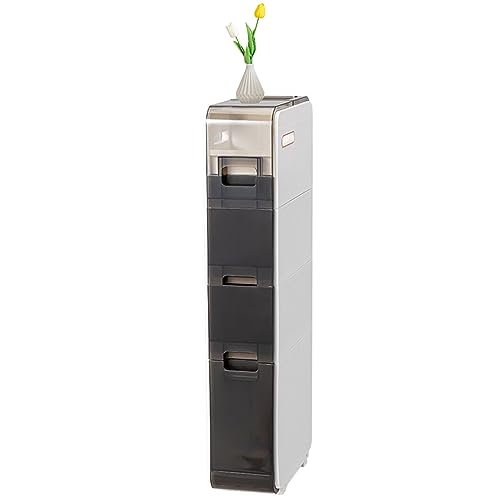 DFGHNBVC Schmaler Badezimmer-Unterschrank Mit Schubladen Und Regalen, Platzsparende Aufbewahrung Für Kleine Badezimmer, Weiß + Blaugrün, 96,5 cm von DFGHNBVC