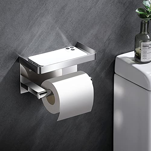 DFGHNBVC Toilettenpapierhalter Aus Edelstahl Mit Ablage Und Schrauben Für Bad Und Küche. Selbstklebender, An Der Wand Montierter Toilettenpapierhalterständer Mit Geräumiger Ablage, Chrom von DFGHNBVC