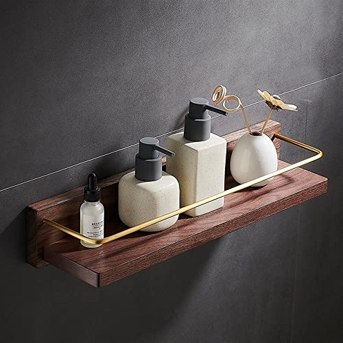 DFGHNBVC Wandmontiertes Badezimmerregal Aus Goldmessing Und Holz Mit Stange, Exquisiter Küchenaufbewahrungshalter, Badewannen- Und Duschregal, 50 cm, Stilvoll Und Funktional, 40 cm 30 cm von DFGHNBVC