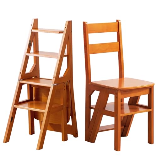 Klappbare Trittleiter Aus Holz – 4-Stufiger Bibliotheksstuhl Und Hocker, Trittleiter Mit Doppeltem Verwendungszweck Zum Klettern Und Präsentieren, Stabiler Blumenständer, Braun, 46 X 35 X 90 Cm von DFGHNBVC