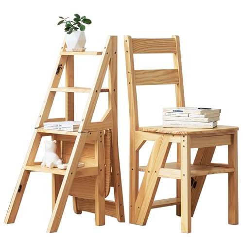 Klappbare Trittleiter Aus Holz – 4-Stufiger Bibliotheksstuhl Und Hocker, Trittleiter Mit Doppeltem Verwendungszweck Zum Klettern Und Präsentieren, Stabiler Blumenständer, Holz, 46 X 35 X 90 Cm von DFGHNBVC