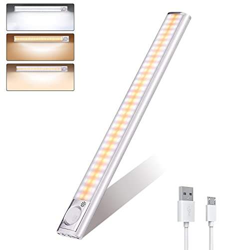 DFGOTOP Under Cupboard Kitchen Lights 160LED, Motion Sensor Light Indoor, Rechargeable 3 Colors Temperatures Cupboard Light USB for Wardrobe Kitchen Stairs [Energy Class A+++] von DFGOTOP