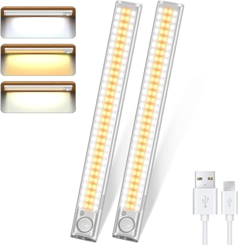 DFGOTOP Schranklicht mit Bewegungsmelder, USB Sensor Licht, Einstellbare Helligkeit Mit Weißem Licht Warmes Licht natürliches Licht für Küchenleuchte (2PCS-30CM-120LED) von DFGOTOP